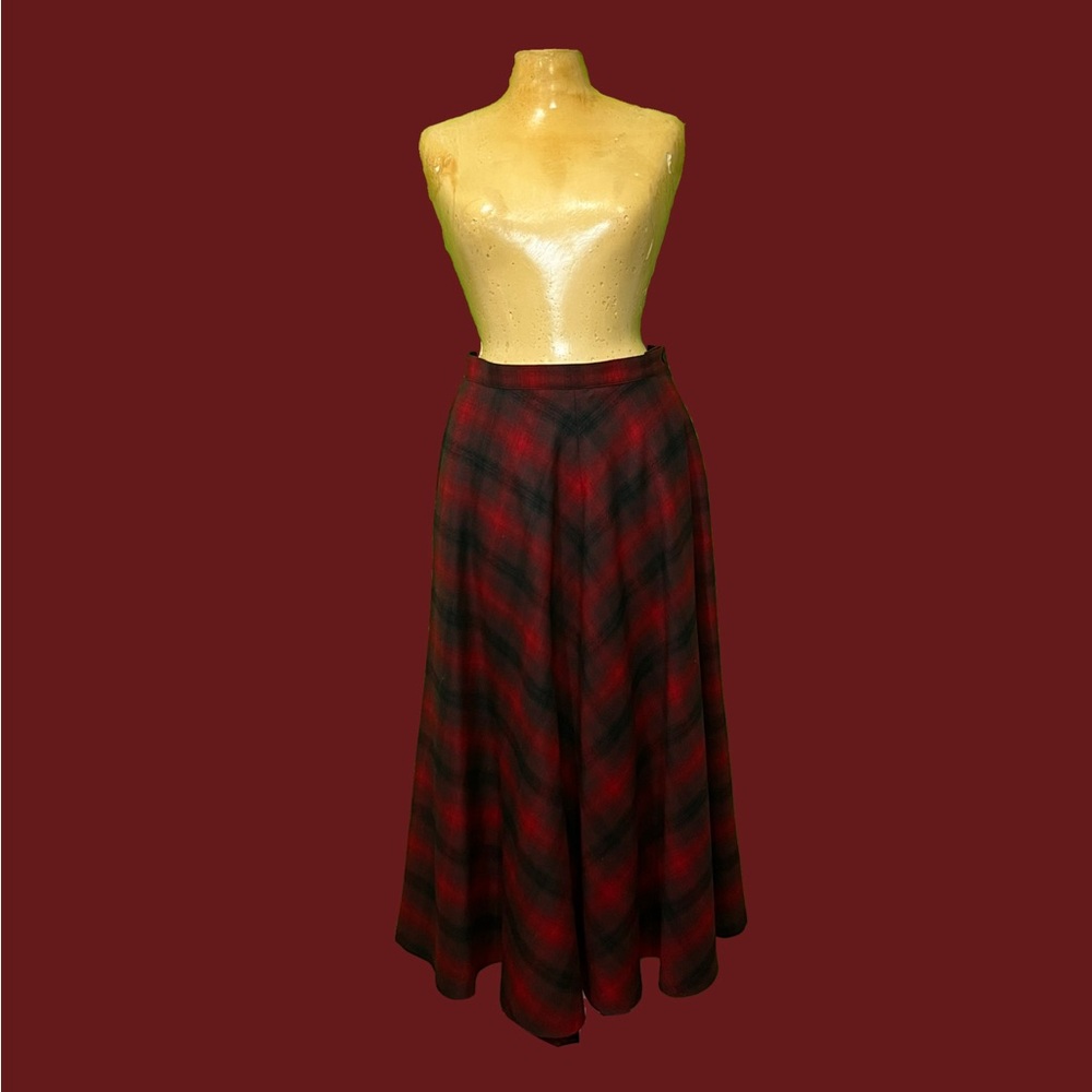 Ralph Lauren Red & Black Plaid A-Line Midi Skirt